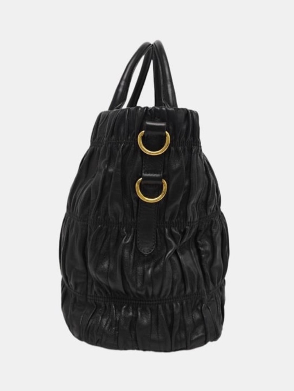 Prada⭐️Black Ruched Leather Tote with Gold-Tone Hardware. Vintage! - Picture 5 of 9